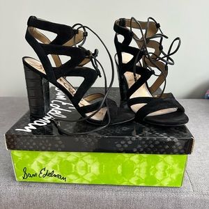 Black, strappy, lace up Sam Edelman heels